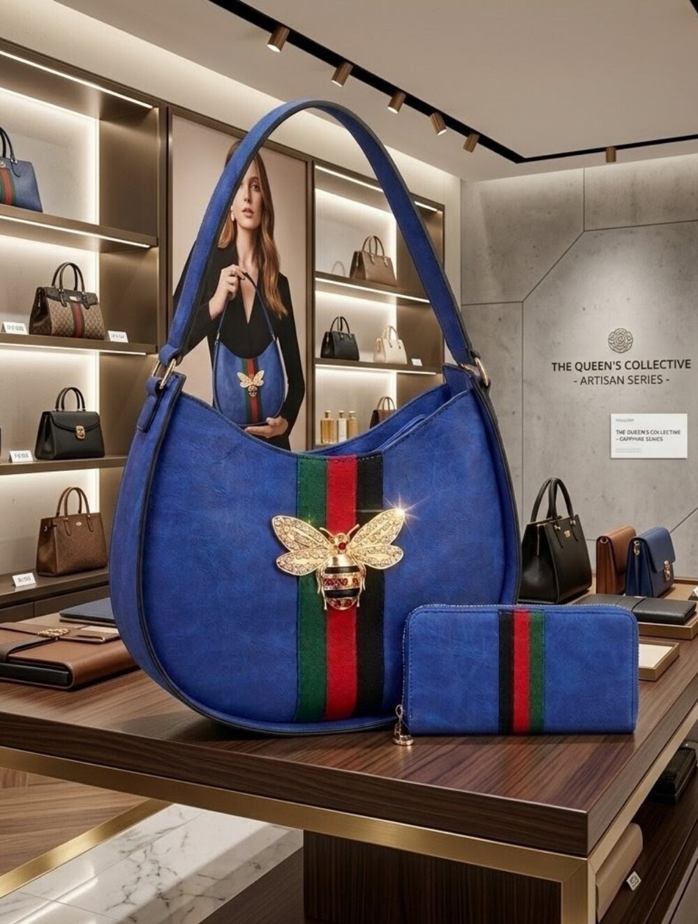 Ladies Luxury Indigo Blue Shoulder Bag and Wallet